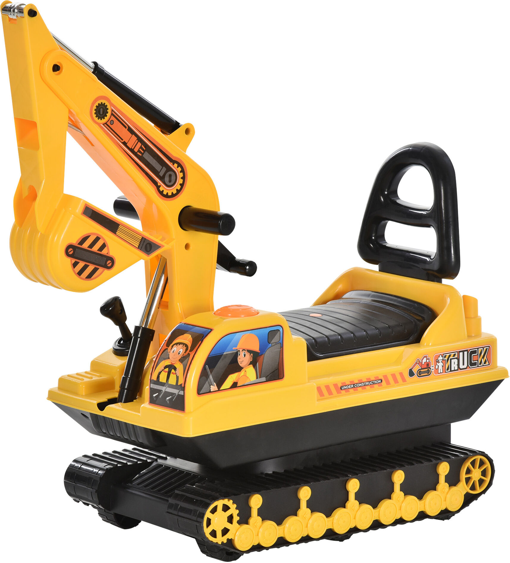 HOMCOM Kids Ride On Digger Excavator Toy Tractors Walker Toddler Truck Basket Storage For Boys Girls 3 Years Old Yellow NO POWER Aosom UK