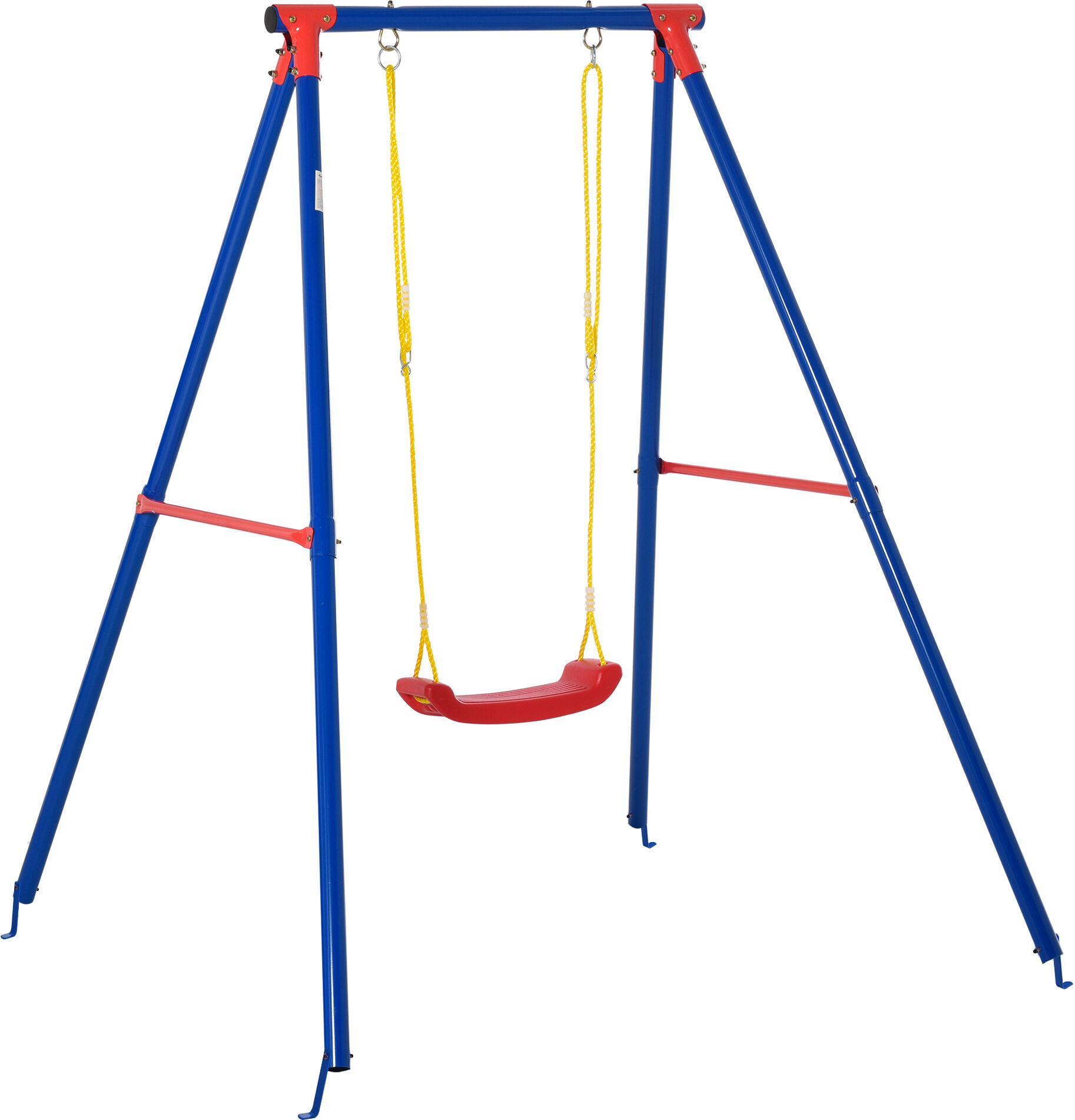 Outsunny Metal Swing Set with Seat Adjustable Rope Heavy Duty A-Frame Stand Backyard Outdoor Playset for Kids Fun 6-12 Years Old Blue