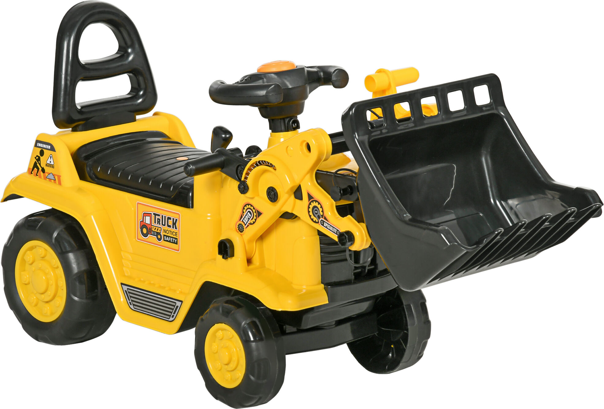 HOMCOM NO POWER 3 in 1 Ride On Toy Bulldozer Digger Tractor Pulling Cart Pretend Play Construction Truck
