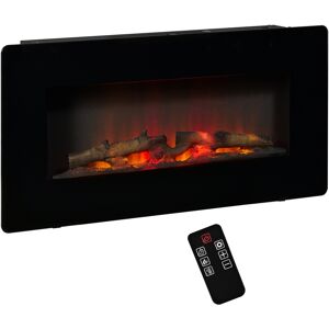 HOMCOM Electric Wall-Mounted Fireplace Heater with Adjustable Flame Effect, Remote Control, Timer, 1800/2000W, Black