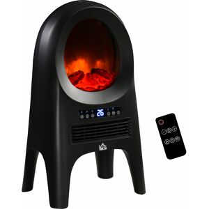 HOMCOM Ceramic Electric Space Heater, Freestanding Fan Heater with Realistic Flame Effect, 3 Heat Settings, Adjustable Temperature, 1000W/2000W, Black