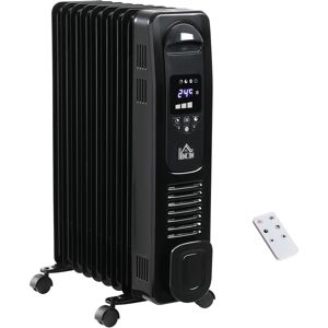 HOMCOM 2180W Digital Oil Filled Radiator, 9 Fin, Portable Electric Heater with LED Display, Timer 3 Heat Settings Safety Cut-Off Remote Control Black