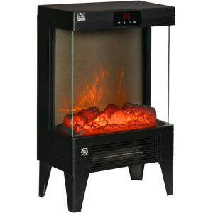 HOMCOM Electric Fireplace Heater, Freestanding 750W/1500W Fireplace, w/ LED Screen, Remote included Quiet Heater Ideal for 25m² Indoor Use, Black