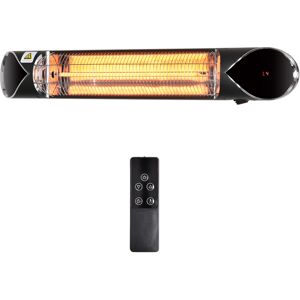 Outsunny Wall Mounted Electric Infrared Patio Heater 2000W, Carbon Fibre with Remote Control, 4 Heat Settings, 24-Hour Timer, Black