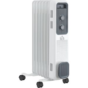 HOMCOM 1500W Oil Filled Radiator, Portable Electric Heater w/ Three Modes Adjustable Thermostat Safety switch, White