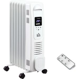 HOMCOM 1630W Digital Oil Filled Radiator, 7 Fin, Portable Electric Heater with LED Display, 3 Heat Settings, Safety Cut-Off and Remote Control, White