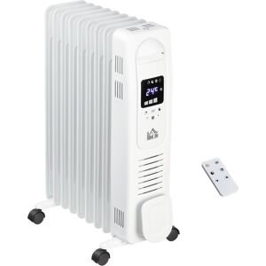 HOMCOM 2180W Digital Oil Filled Radiator, 9 Fin, Portable Electric Heater with LED Display, 3 Heat Settings, Safety Cut-Off and Remote Control, White