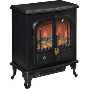 HOMCOM Electric Fireplace Stove Heater with LED Fire Flame Effect, Double Door, Freestanding & Portable with Overheat Protection, 1000W/2000W, Black
