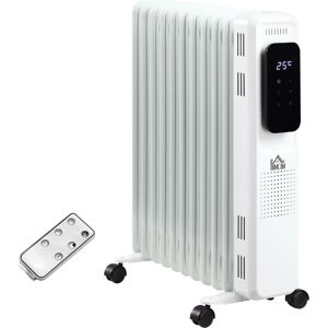 HOMCOM 2720W Oil Filled Radiator 11 Fin Portable Electric Heater w/ LED Display 24Hrs Timer Three Heat Settings Adjustable Thermostat-White