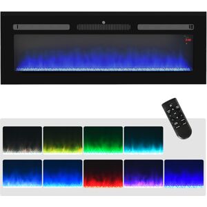 HOMCOM 127cm Electric Fireplace, 2000W Recessed and Wall Mounted Electric Fire with Remote Control, 9 Flame Colour and Crystal, Black