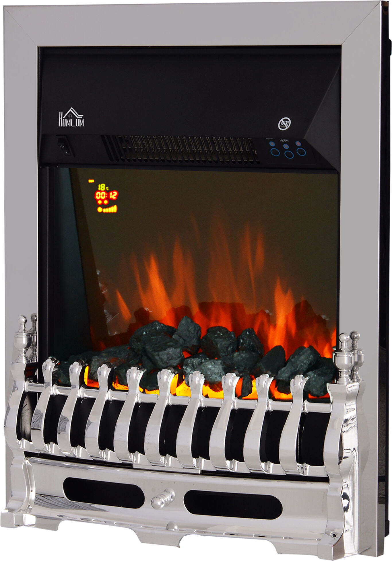 HOMCOM Contemporary Electric Fireplace Coal Burning Flame Effect Inset Fire Place Space Heater Glass View LED Lighting with Remote Control