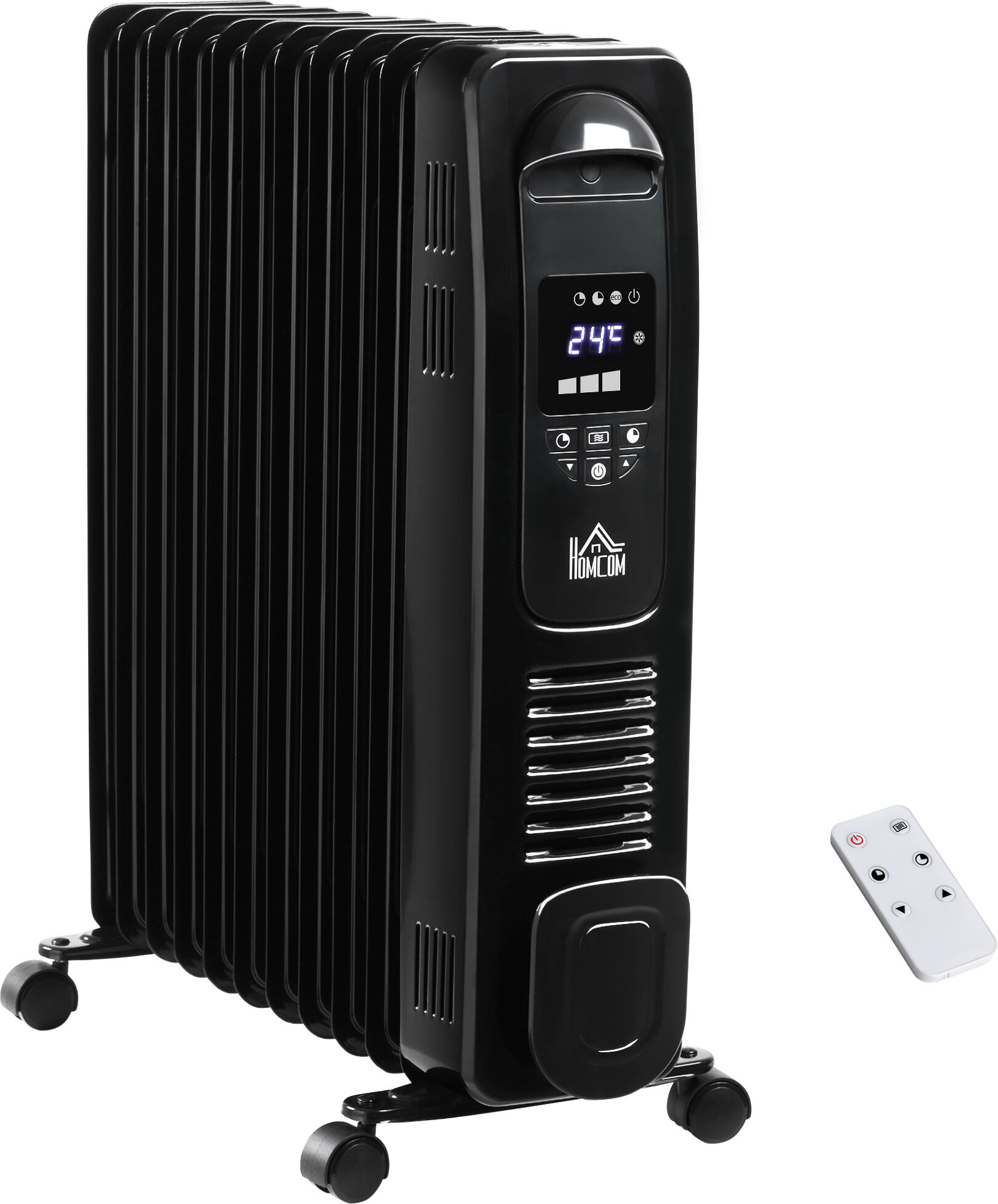 HOMCOM 2720W Digital Display Oil Filled Radiator 11Fin Portable Electric Heater w/ Built-in Timer Three Heat Settings Remote Control Aosom UK
