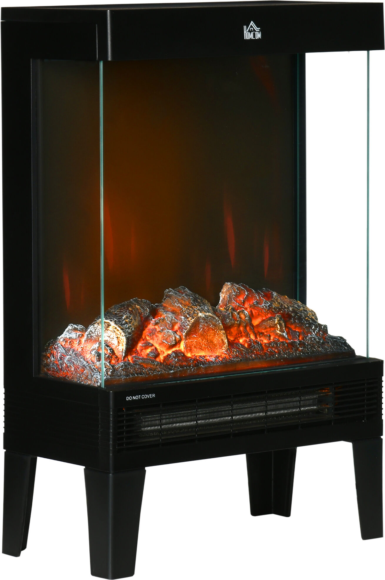 HOMCOM Freestanding Electric Fire, 180° Charming Electric Fireplace Heater w/ LED Flame Effect, Level-less Temperature Control Overheating Protection