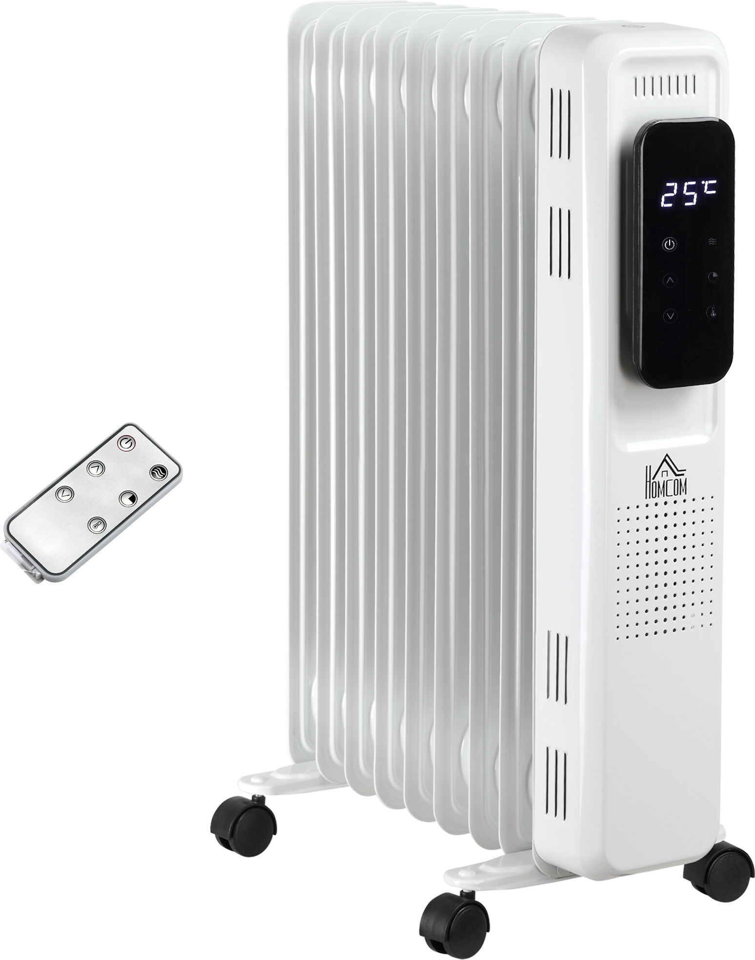 HOMCOM 2180W Oil Filled Radiator, 9 Fin, Portable Electric Heater w/ LED Display, 24H Timer, 3 Heat Settings, Thermostat, Remote Aosom UK