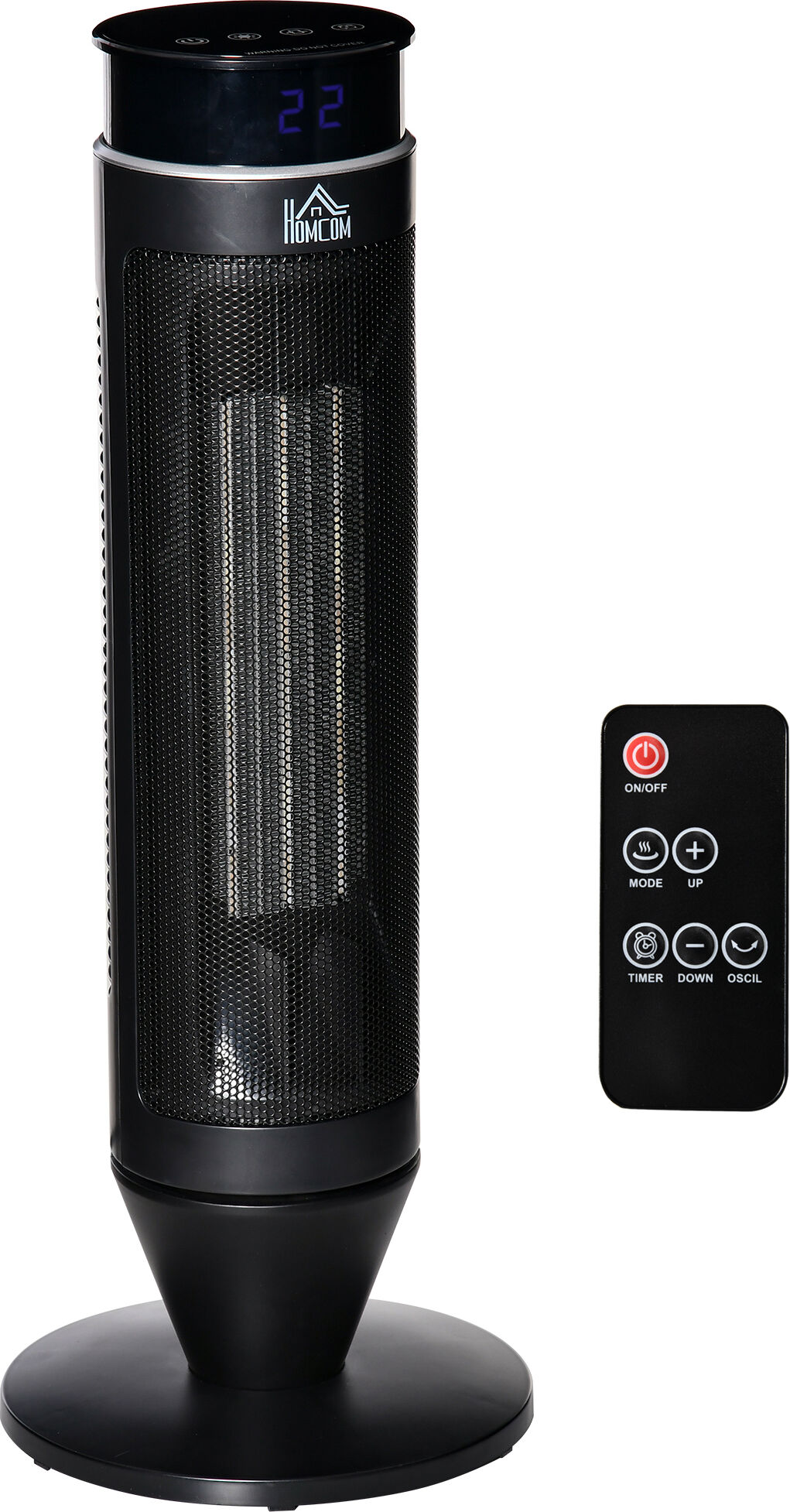 HOMCOM Tower Indoor Space Heater Electric Floor Heater w/ 2 Heat & Fan 1000W/2000W, Oscillation, Remote Control, Timer for Bathroom Aosom UK