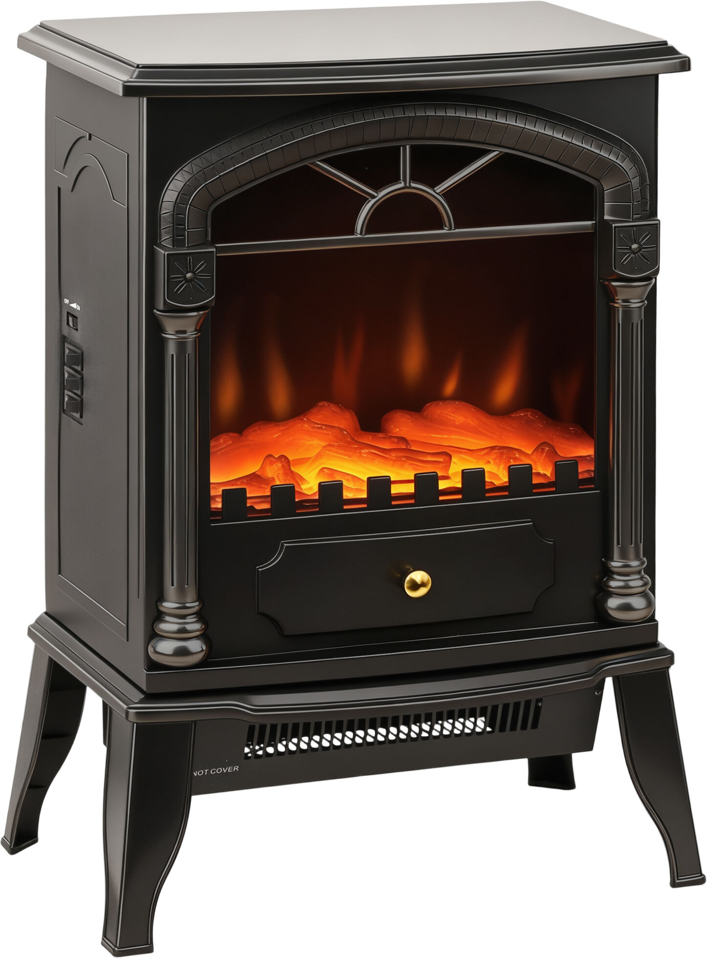HOMCOM Electric Fireplace Stove Heater with 3D Flame Effect, 2000W/1000W, Freestanding Portable Fireplace with Adjustable Thermostat, 2 Heat Settings for Living Room, Black
