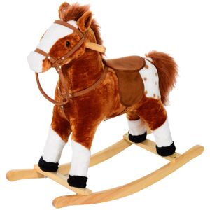 HOMCOM Wooden Rocking Horse with Sound Handle Grip Traditional Toy Fun Gift Brown