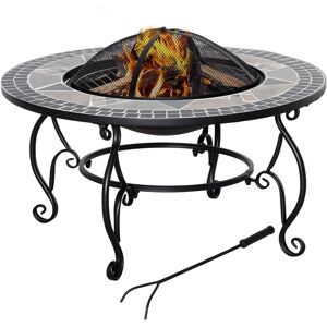 Outsunny Multi-Functional Outdoor Fire Pit, Patio Heater with BBQ Grill, Spark Screen Cover & Fire Poker for Garden Bonfire, Black