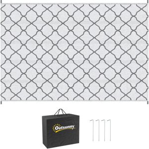 Outsunny Reversible Outdoor Rug with Carry Bag and Ground Stakes, Waterproof Plastic Straw Mat for Backyard, Deck, RV, Picnic, Camping Grey & White