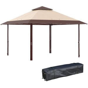 Outsunny 4x4m Pop-Up Gazebo with Double Roof, UV Protection, Roller Bag & Adjustable Legs for Outdoor Events, Coffee