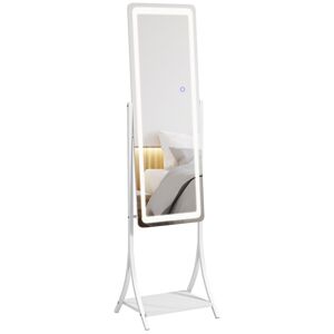 HOMCOM Full Length Dressing Mirror with LED Lights, Adjustable Colour Temperature, Storage Shelf, Ideal for Outfit Checks