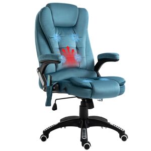 Vinsetto Heated Massage Recliner Chair, Velvet-Feel Fabric Office Chair with Six Massage Points, 360° Swivel Wheels, Blue
