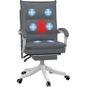 Vinsetto Heated Vibration Massage Office Chair, Faux Leather with Footrest, Armrest, Reclining Back, Grey