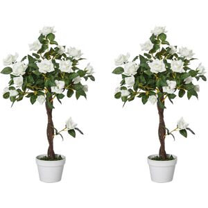 Outsunny Set of 2 Artificial Plants White Rose Floral in Pot, Fake Plants for Home Indoor Outdoor Decor, 90cm