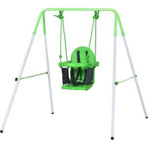 Outsunny Steel Nursery Swing with Safety Seat Belt Support Back Green