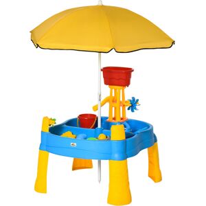 HOMCOM Sand and Water Play Table with Accessories and Adjustable Parasol, Multicoloured, for Outdoor Fun