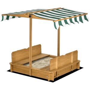 Outsunny Wooden Sandpit with Adjustable Canopy Light Brown