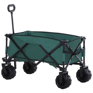 Outsunny Folding Cargo Wagon Trailer, Outdoor Pull Along Cart for Beach Garden with Telescopic Handle, Anti-Slip Wheel, Green