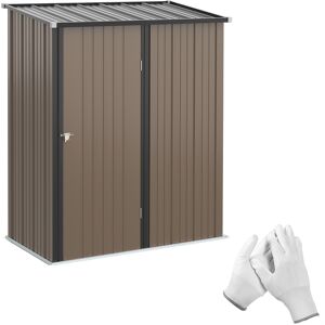 Outsunny 5 x 3 ft Metal Garden Storage Shed Patio Corrugated Steel Roofed Tool Shed with Single Lockable Door, Brown