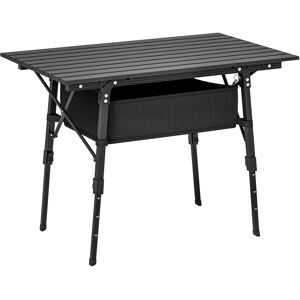 Outsunny Folding Camping Table, 90 x 55 cm Height Adjustable Portable Collapsible Table, 3ft Lightweight Aluminium Rollup Picnic Table with Storage Basket for Outdoor Garden Party BBQ, Black