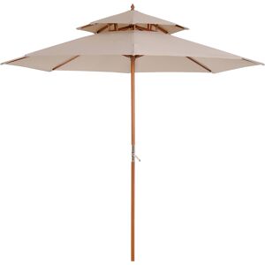 Outsunny 2.7m Double Canopy Garden Parasol, UV-Shielding Sun Parasol with Wooden Frame, 8 Bamboo Ribs, Waterproof Parasol, Beige Aosom UK