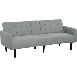 HOMCOM Upholstered Click Clack Sofa Bed, Linen-Feel 3 Seater Sofa Bed with Storage and Cupholders, Light Grey