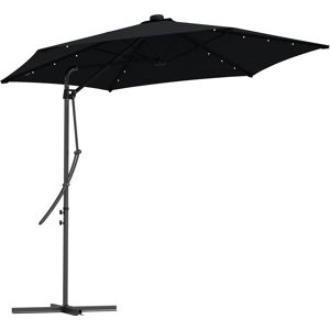 Outsunny Waterproof 3(m) Garden Parasol Cantilever Umbrella with Solar LED, Cross Base and Waterproof Cover, Black Aosom UK
