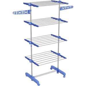 HOMCOM 4-Tier Clothes Airer, Foldable Clothes Drying Rack, Stainless Steel Indoor & Outdoor Clothes Dryer w/ Wheels & Wings, Easy Assembly Aosom UK