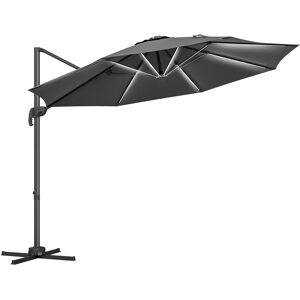 Outsunny Waterproof 3(m) Adjustable Cantilever Parasol with Base, Solar LED Lights, Dark Grey Aosom UK