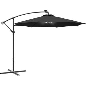 Outsunny 3(m) LED Banana Parasol Garden Cantilever Umbrella with Solar Lights, Crank Handle and Cross Base, Hanging Sun Shade, Black Aosom UK Outsunny 3(m) LED Banana Parasol Garden Cantilever Umbrella with Solar Lights, Crank Handle and Cross Base, Hanging Sun Shade, Black Aosom UK