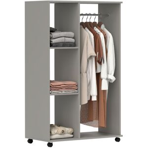 HOMCOM Open Wardrobe on Wheels with Clothes Rail, Bedroom Clothes Storage with Hanging Rod, 3 Storage Shelve, Grey Aosom UK HOMCOM Open Wardrobe on Wheels with Clothes Rail, Bedroom Clothes Storage with Hanging Rod, 3 Storage Shelve, Grey Aosom UK