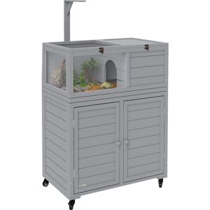 PawHut Wooden Tortoise House with Storage Cabinet, Openable Top, Lamp Holder, Transparent Observation Windows, Light Grey PawHut Wooden Tortoise House with Storage Cabinet, Openable Top, Lamp Holder, Transparent Observation Windows, Light Grey