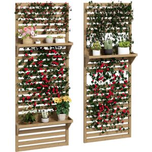 Outsunny Wall Mounted Plant Stands Set of 2, Fir Wood Flower Stand with Shelves and Slatted Trellis for Patio, Balcony, Porch Outsunny Wall Mounted Plant Stands Set of 2, Fir Wood Flower Stand with Shelves and Slatted Trellis for Patio, Balcony, Porch