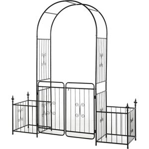Outsunny Arched Garden Gate, Metal Garden Arbor Arch with Double Doors, 2 Side Planter Baskets, Climbing Vine Frame, Black Aosom UK Outsunny Arched Garden Gate, Metal Garden Arbor Arch with Double Doors, 2 Side Planter Baskets, Climbing Vine Frame, Black Aosom UK