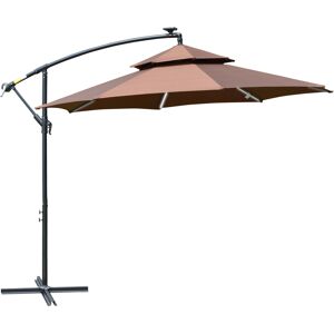 Outsunny 3(m) Cantilever Parasol Banana Hanging Umbrella with Double Roof, LED Solar lights, Crank, 8 Sturdy Ribs and Cross Base for Outdoor, Coffee Outsunny 3(m) Cantilever Parasol Banana Hanging Umbrella with Double Roof, LED Solar lights, Crank, 8 Sturdy Ribs and Cross Base for Outdoor, Coffee