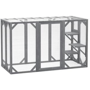 PawHut 71" Outdoor Wooden Cat House with 3 Platforms, Large Door and Weatherproof Roof, for Multiple Cats, Grey PawHut 71" Outdoor Wooden Cat House with 3 Platforms, Large Door and Weatherproof Roof, for Multiple Cats, Grey