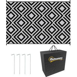 Outsunny Reversible Outdoor Mat, Plastic Straw Rug with Carry Bag & Ground Stakes, Black and White Rhombus, 182x274cm Aosom UK Outsunny Reversible Outdoor Mat, Plastic Straw Rug with Carry Bag & Ground Stakes, Black and White Rhombus, 182x274cm Aosom UK