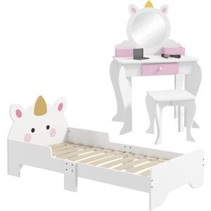 ZONEKIZ Unicorn Themed Children's Bedroom Set with Dressing Table, Mirror, Stool, and Toddler Bed Frame, 3-6 Years, Multicolour Aosom UK ZONEKIZ Unicorn Themed Children's Bedroom Set with Dressing Table, Mirror, Stool, and Toddler Bed Frame, 3-6 Years, Multicolour Aosom UK