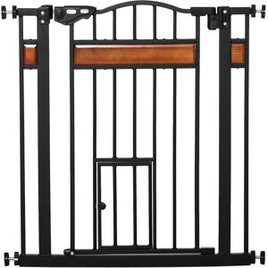 PawHut Dog Gate w/ Cat Door Pet Safety Gate, Auto Close Double Locking Pine Wood Decoration, for Doorways Stairs Indoor, 74-80 cm, Black Aosom UK PawHut Dog Gate w/ Cat Door Pet Safety Gate, Auto Close Double Locking Pine Wood Decoration, for Doorways Stairs Indoor, 74-80 cm, Black Aosom UK