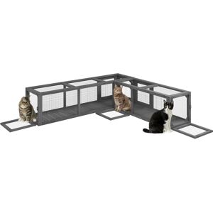 PawHut Cat Tunnel, 250cm Extra Long Wooden Cat Play Tunnel with 8 Doors, L-shape/Rectangle, Outdoor Cat Enclosures, Dark Grey PawHut Cat Tunnel, 250cm Extra Long Wooden Cat Play Tunnel with 8 Doors, L-shape/Rectangle, Outdoor Cat Enclosures, Dark Grey